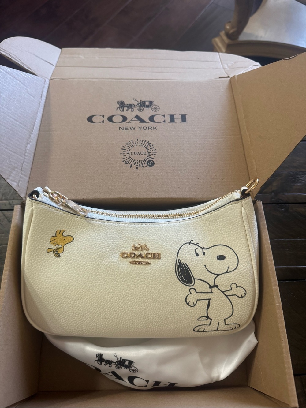 Coach Cream Leather Snoopy & Woodstock Mini Bag